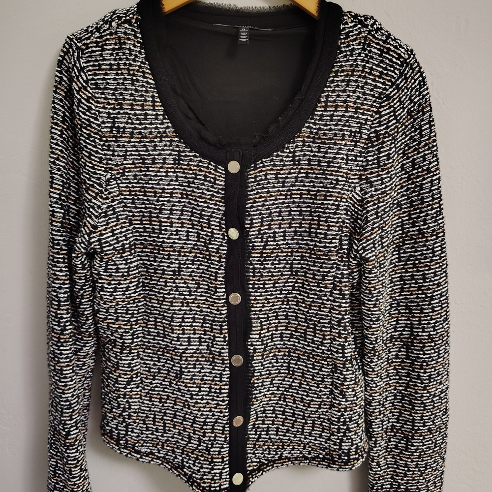 White House Black Market Black and White Textured Cardigan